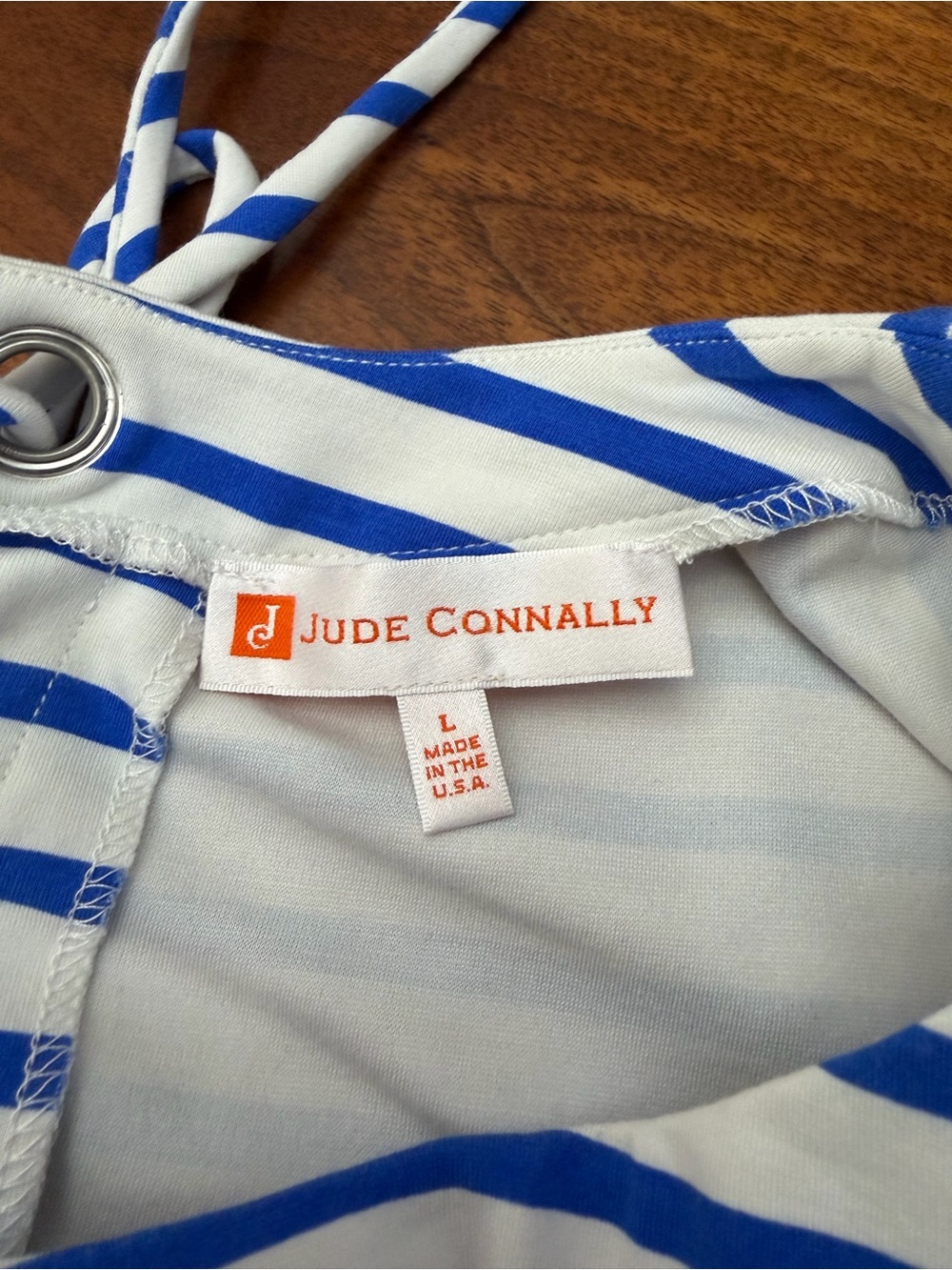 Jude Connally Maya Classic Stripe Dress L Lace-up Back Silver Grommet Nautical - Picture 8 of 11